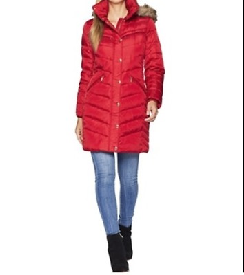 Pre-owned Michael Kors Authentic Church Women's Winter Down Hooded Parka Coat Red Size Xl