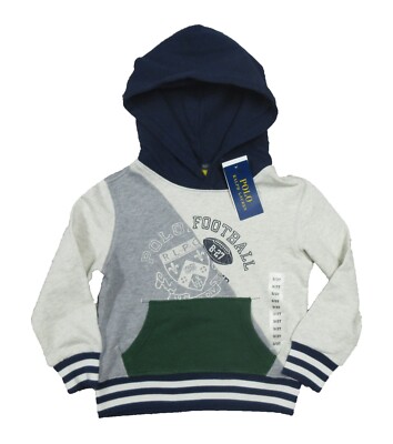 Polo Ralph Lauren Boys Grey Heather Multi Football Graphic Terry Pullover Hoodie