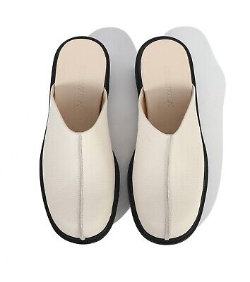 Firenze Atelier Mens Cream Color Cow Leather Slipon Clogs Mules Slippers Sandals