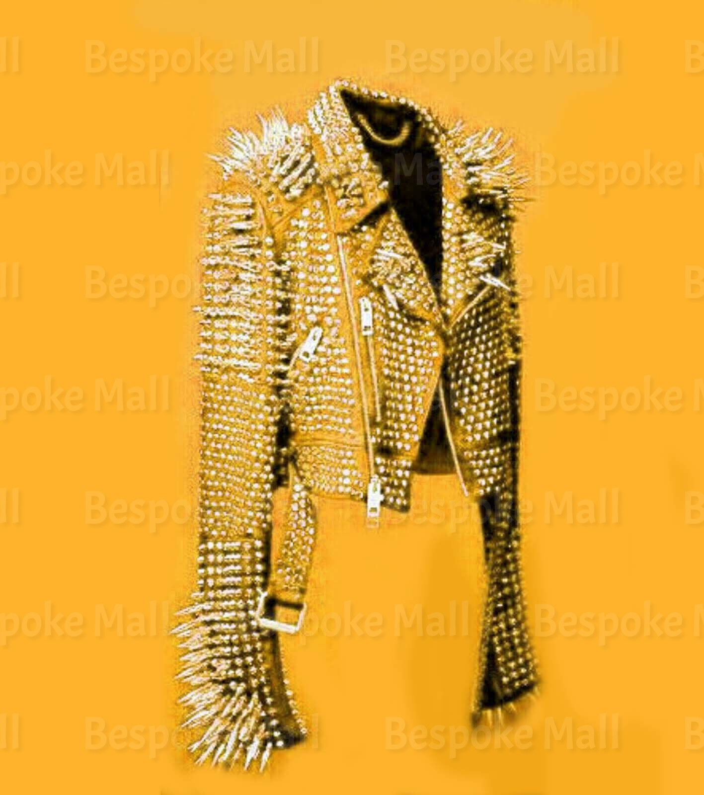 Pre-owned Handmade Woman's Brando Style Full Silver Studded Antique Cowhide Leather Jacket-50