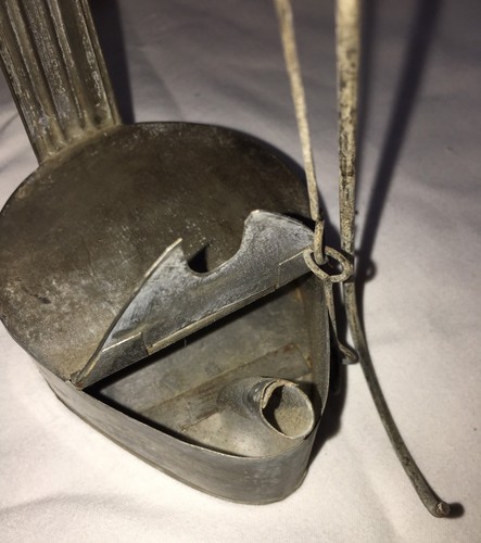 EARLY TIN STANDING WHALE GREASE OIL  BETTY LAMP