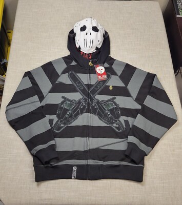LRG Friday The 47th Hoodie Small Mens Black Gray White Full Zip Stripes Mask