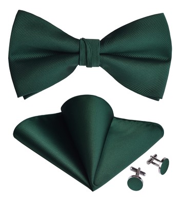 GUSLESON Mens Dark Green Bow tie for Wedding Jacquard Woven Pre-tied Solid Bo...