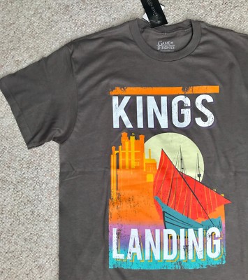 KINGS LANDING GAME OF THRONES T-SHIRT gray orange blue big logo castle ship boat