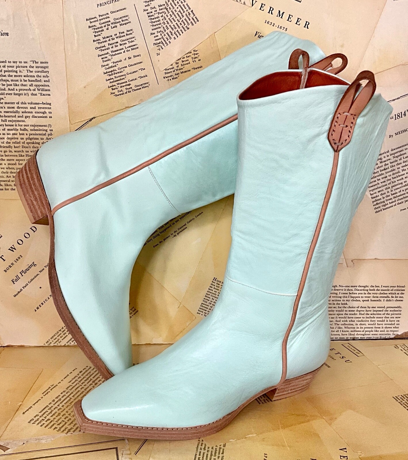 

Высокие ботинки Free People We The Montage из кожи Western Aqua Cactus Milk 39/9, НОВИНКА, Montage