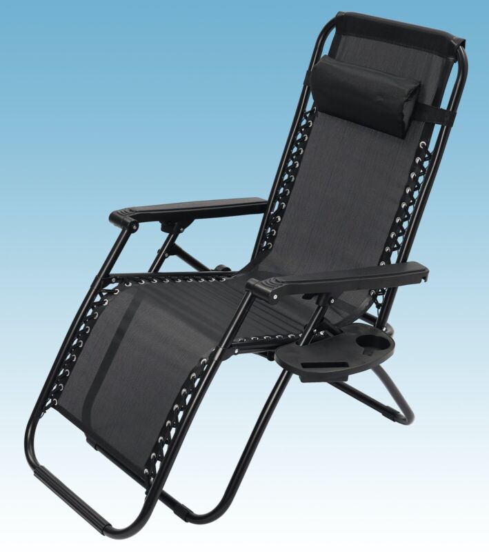 Zero Gravity Chair Reclining Garden Patio Sun Lounger Fold Away With Tray Black