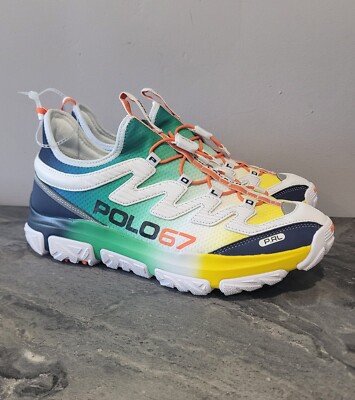 Polo Ralph Lauren Navy Green Yellow Adventure 300LT Sneakers Men's Size 9