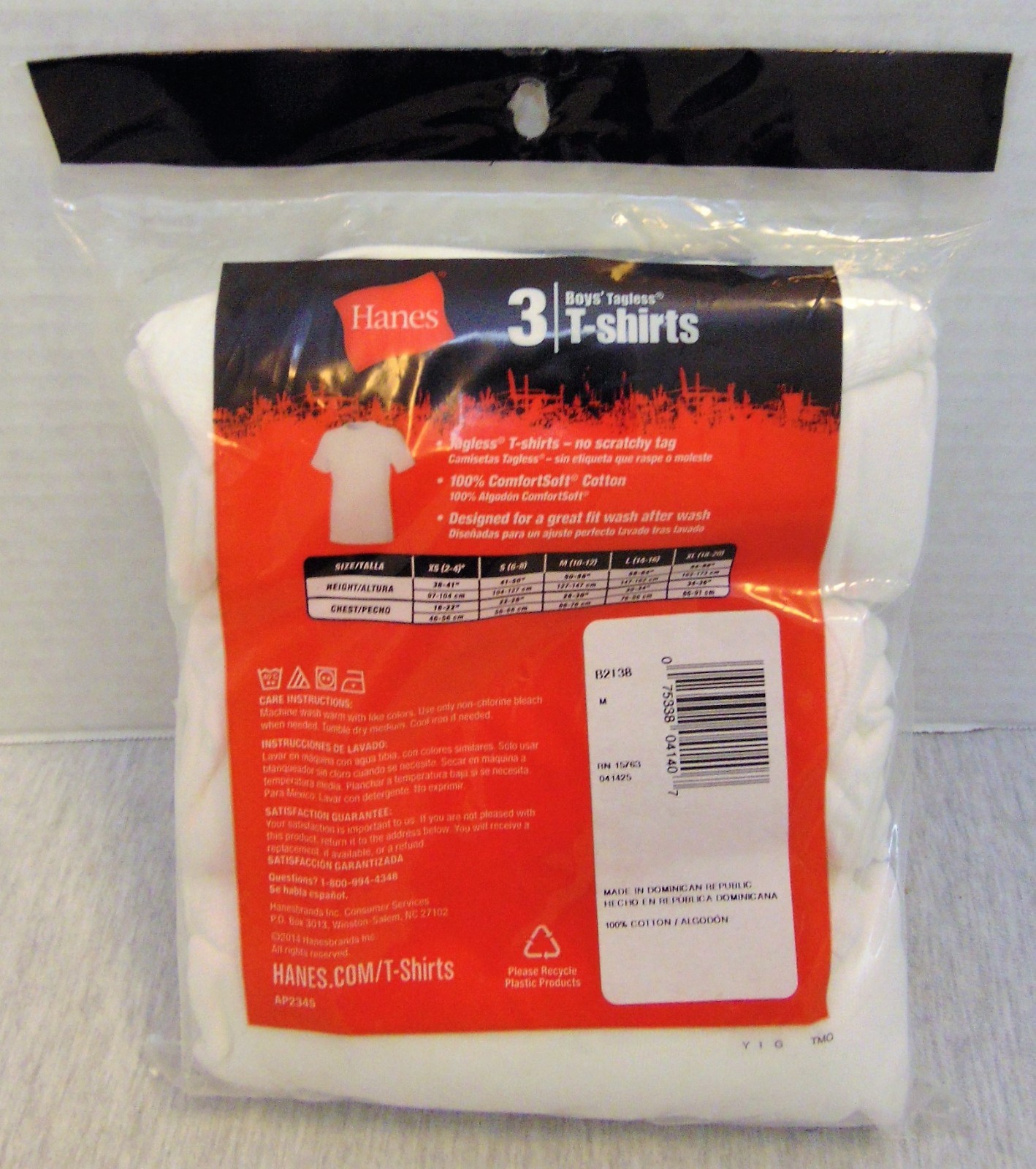 Boy's NWT Set of 3 Hanes Boys' Tagless T-Shirt Short Sleeve White Size M