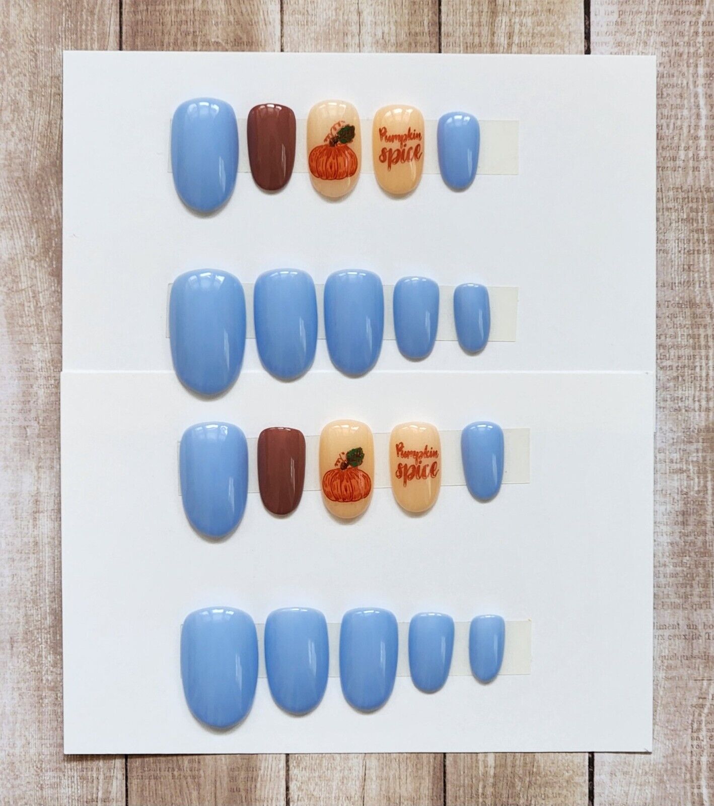 Custom Press On Gel Nails Handmade Blue Pumpkin Spice Accent