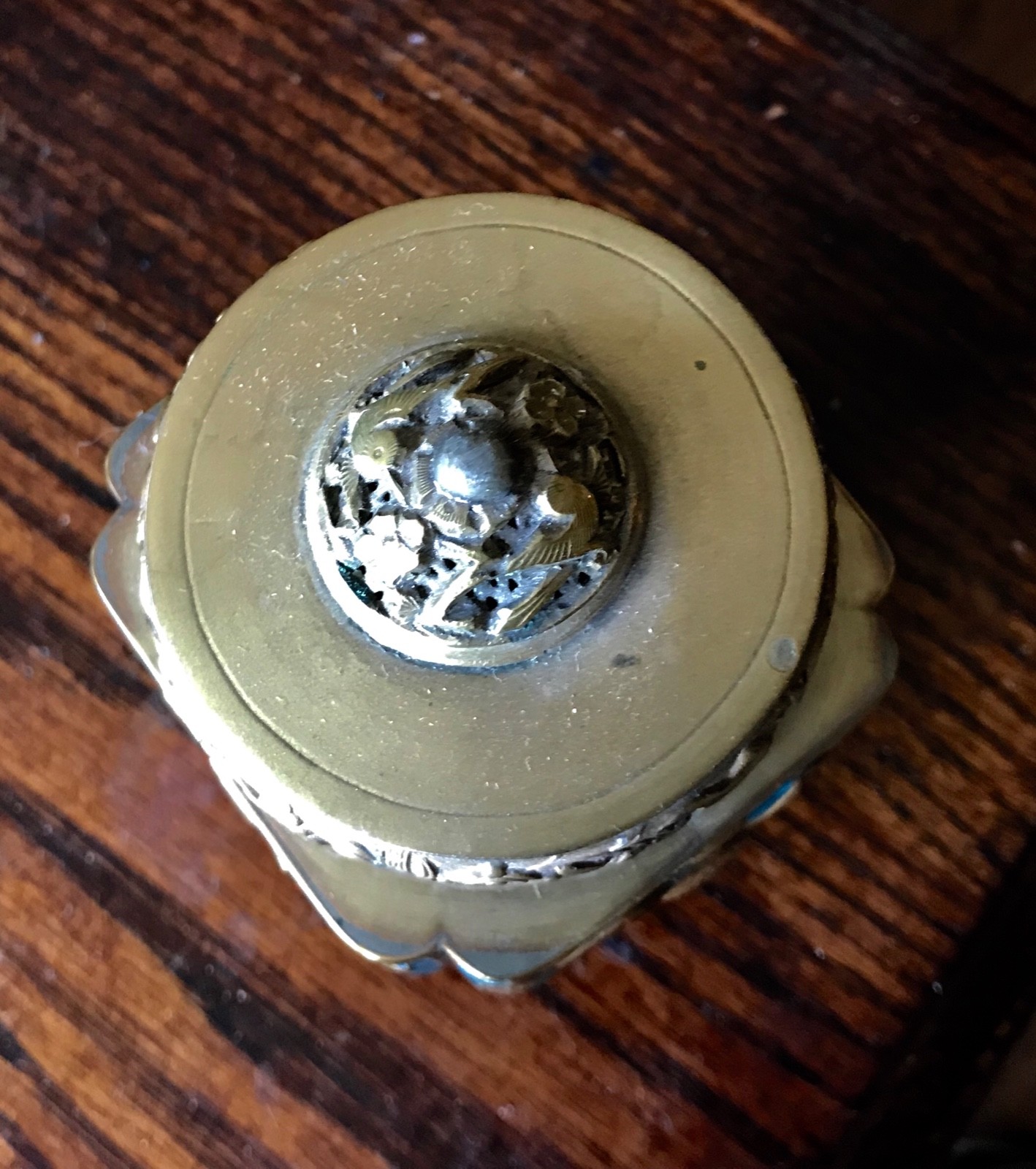 Antique Chinese Cloisonne and Brass Cranes Tea Caddy Jar