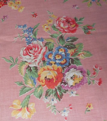 Vintage cotton grey floral pink raspberry yellow white tropical cottage peonies