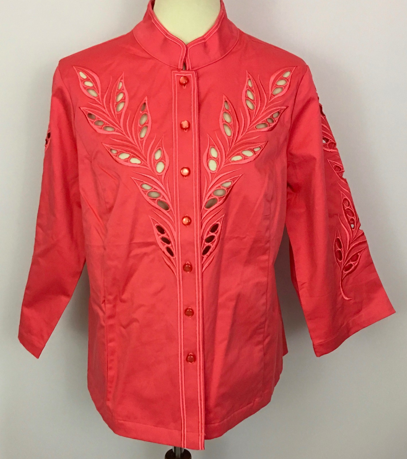 QVC Bob Mackie Pink Button Front Cut-Out Embroidery Jacket