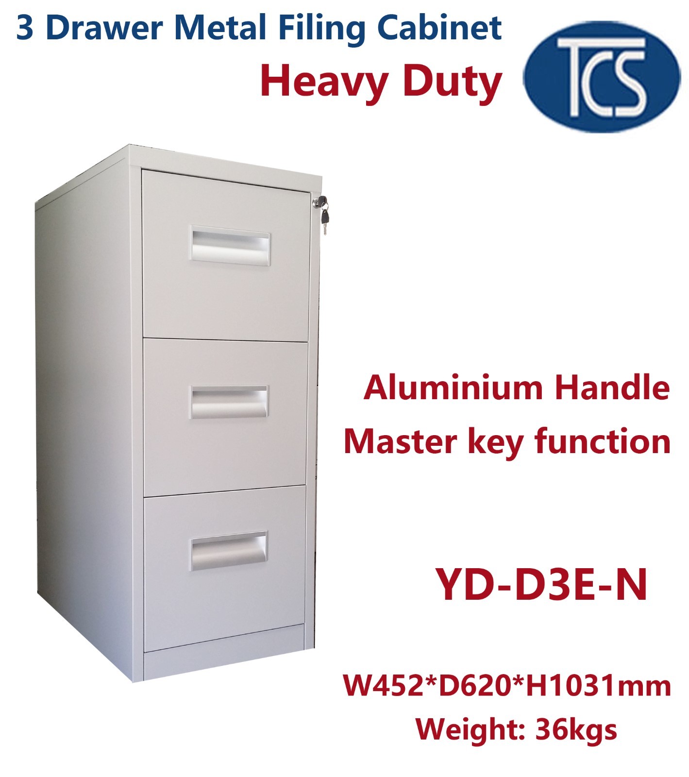 Tcs Assembled Heavy Duty 3 Drawer Metal Filing Storage Cabinet