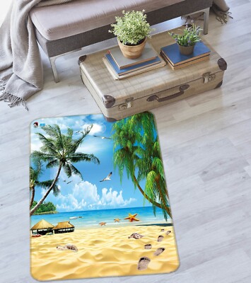 3D Beach Starfish Coconut Tree ZHUA3756 Game Non Slip Rug Mat Photo Carpet Amy