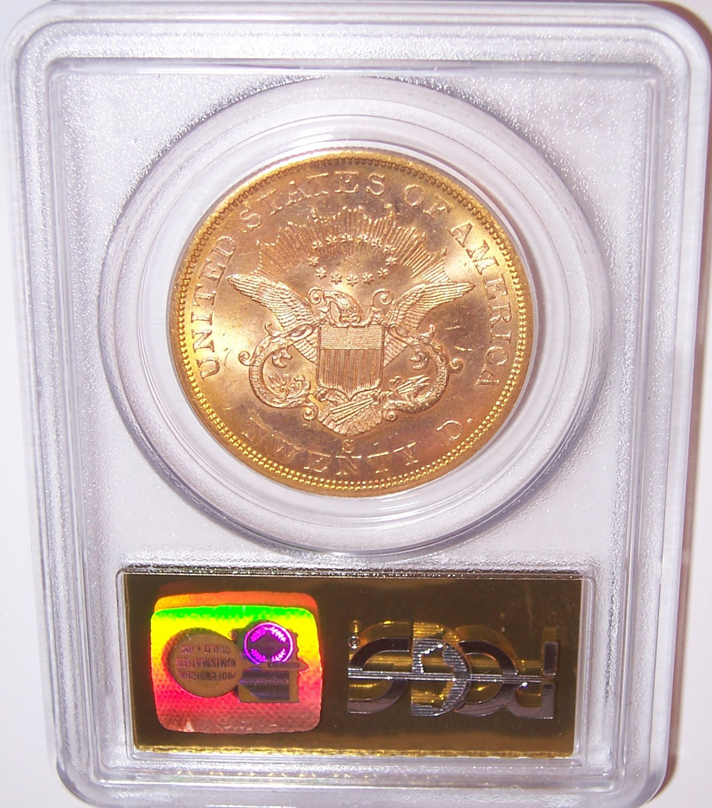 1857-S $20 Gold Liberty PCGS MS64, S.S. Cental America, 20A Spiked Shield!!!