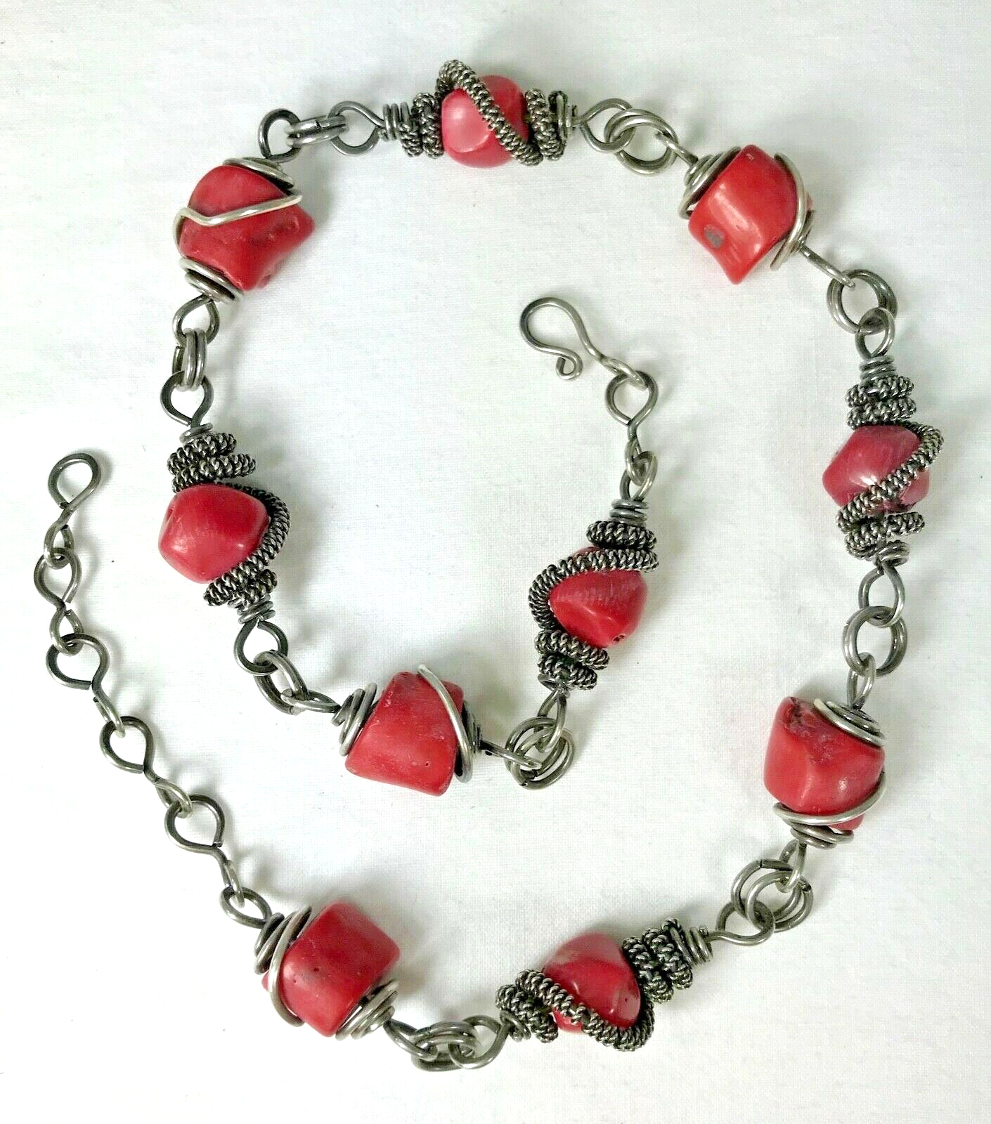 Artisan Studio Coral Necklace with Sterling Silver Wire Wrap &...