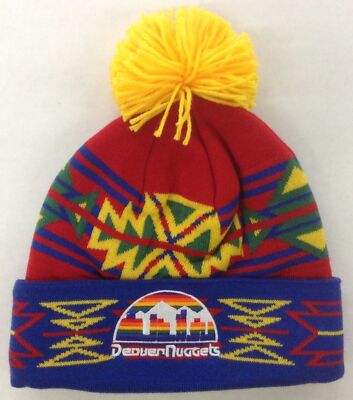 NBA Denver Nuggets Mitchell & Ness M&N Adult Cuffed Pom Knit Hat Cap Beanie NEW!