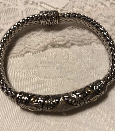 Sterling Silver & 18K Gold Designer Diamond Bracelet