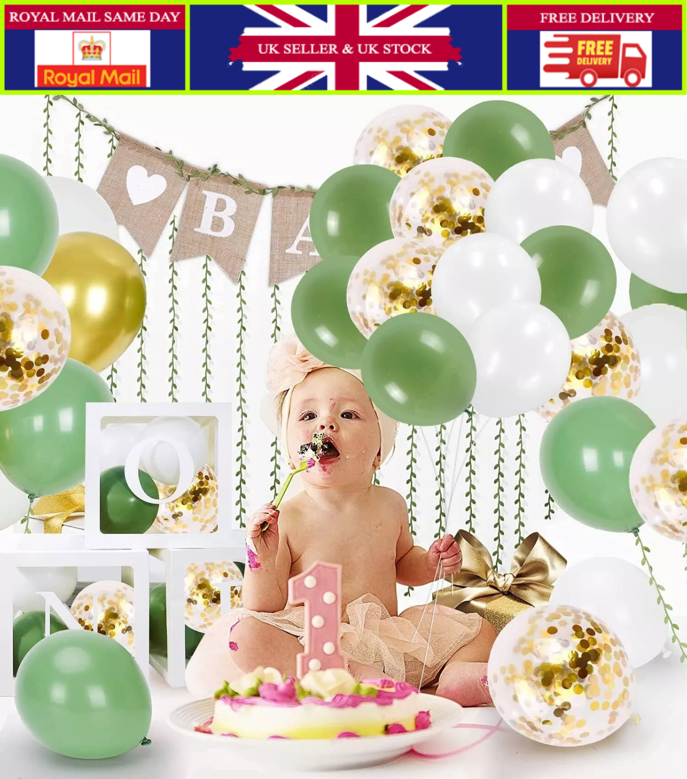24pcs Balloons White Green Golden 12inch