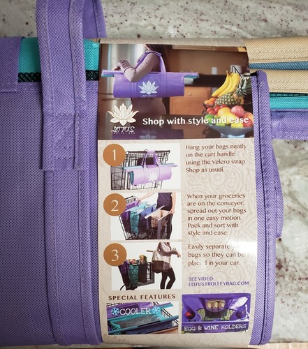 Lotus Trolley Bags -w/ LRG COOLER Bag  Egg/Wine holder! Reusable Grocery Cart