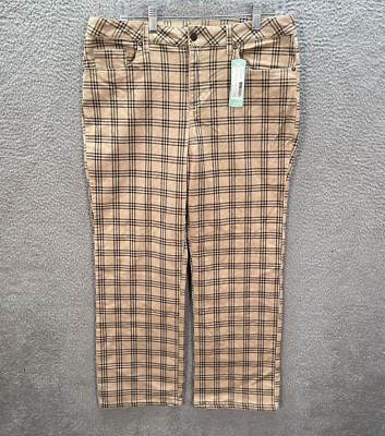 Vigoss Pants Womens 31 Tan Gray Plaid Corduroy Stretch Preppy Light Academia