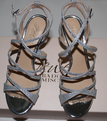 JEWEL BADGLEY MISCHKA TASHA SILVER GLITTER SANDAL US 6