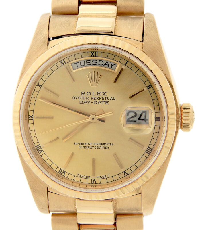 Mens Rolex Day-date President 18k Yellow Gold Watch Gold Champagne Dial 18038