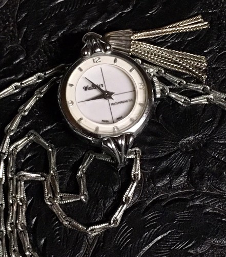 Vintage Silver Tone Webster Pendant & Necklace Watch Working & EUC!
