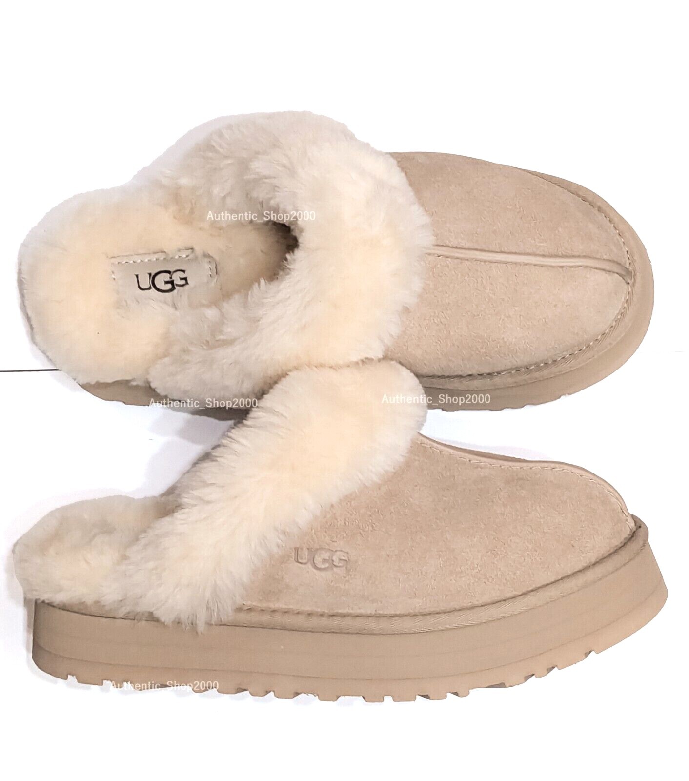 New 100% Authentic UGG Soft Disquette Platform Slippers Sand New 100% Authentic UGG Soft Disquette Platform Slippers Sand