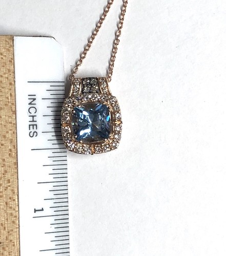 Pre-owned Le Vian Levian Aquamarine Chocolate Diamond Pendant Necklace Cushion Cut 14k Rose Gold