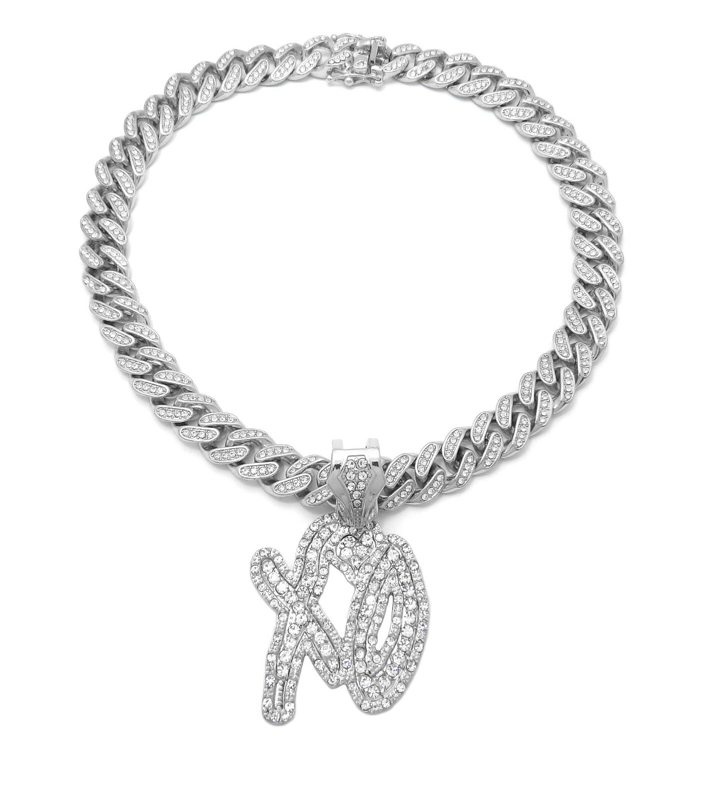 XO PENDANT SILVER MIAMI CUBAN LINK CHAIN NECKLACE RAPPER HIPHOP