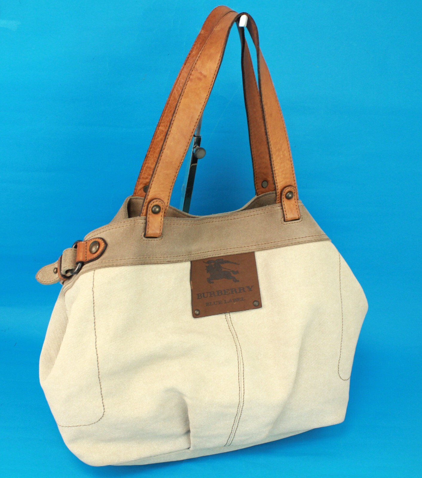 極美 BURBERRY BLUE LABEL プリントロゴ ボストンバッグ