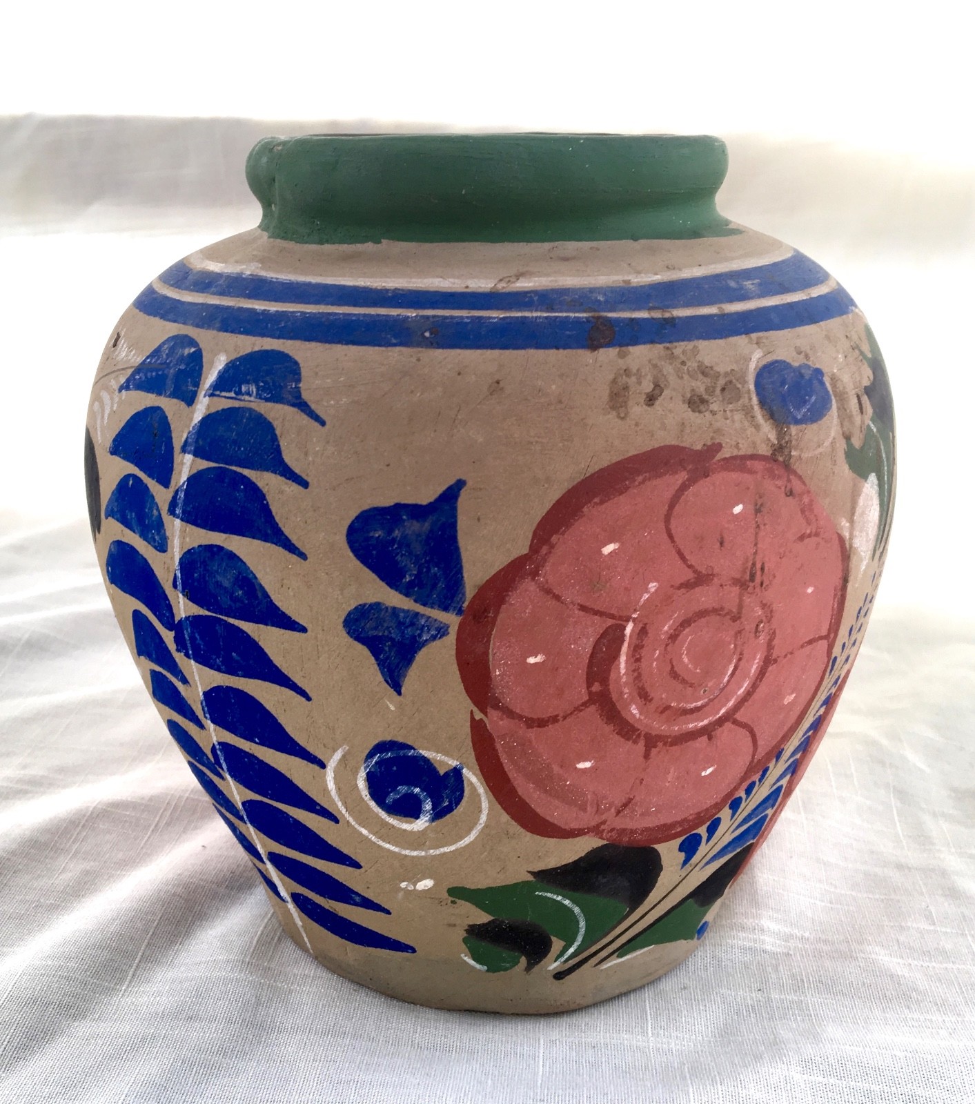 Hand Coiled Vintage Tlaquepaque/Tonala Opaque Painted Vase/Pot