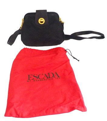 Escada Vintage Quilted Dark Grey Suede Shoulder Crossbody Bag Purse Retail $695