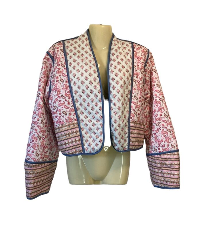 Paisley Flower Reversible Jacket Quilted Cropped Cardigan Puffer Side Pockets