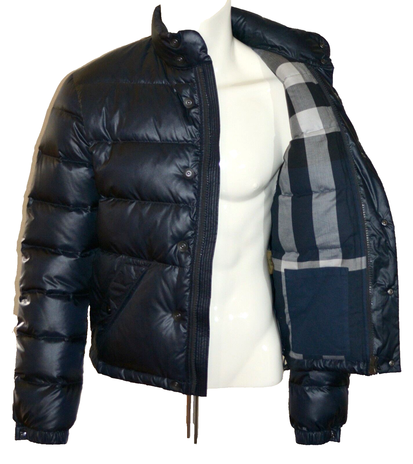 Pre-owned Burberry Brit Mens Duck Down Quilted Puffer Jacket Coat Sz Large In Blue