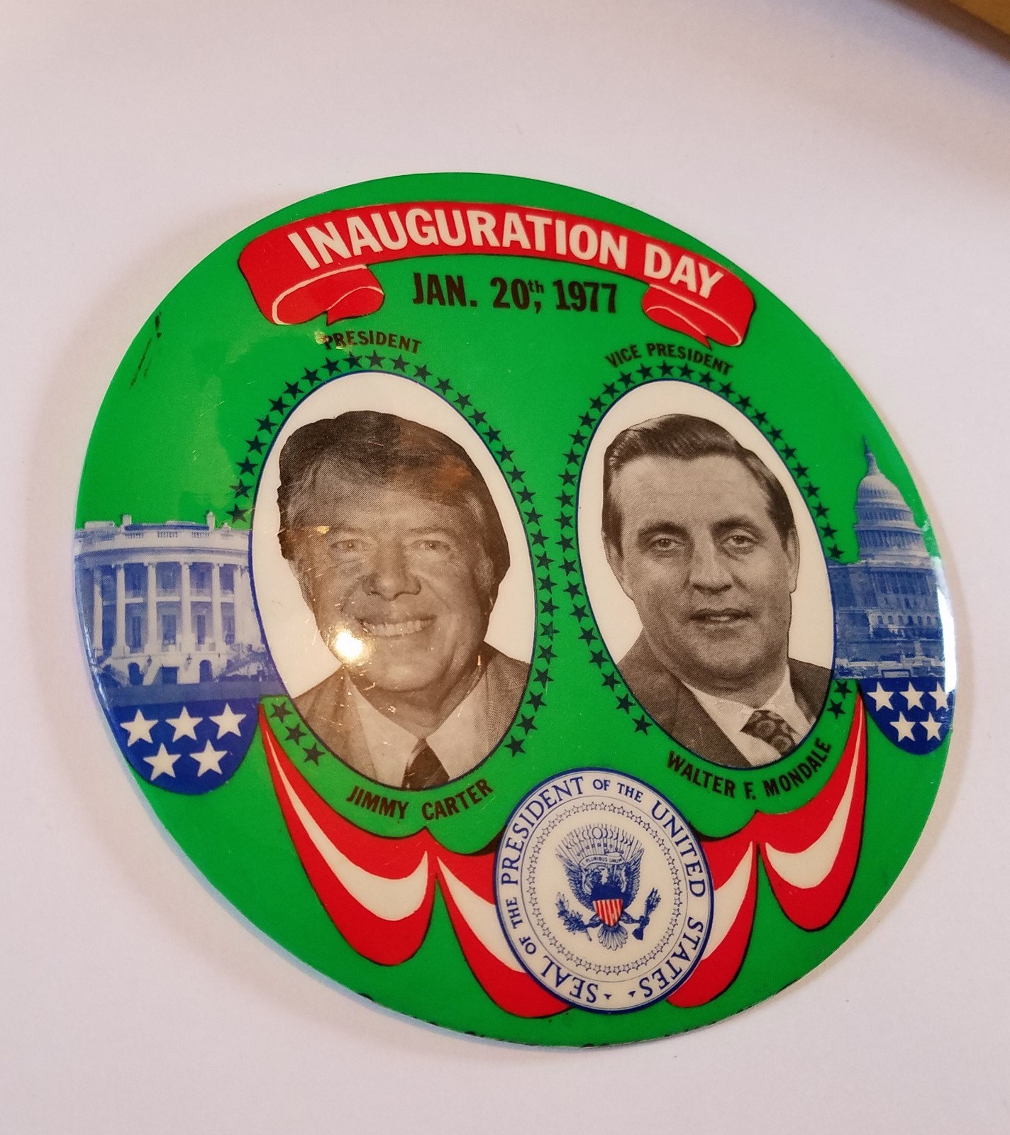 Jimmy Carter 6 Inch Inauguration Button Pinback Large Big Jugate Mondale