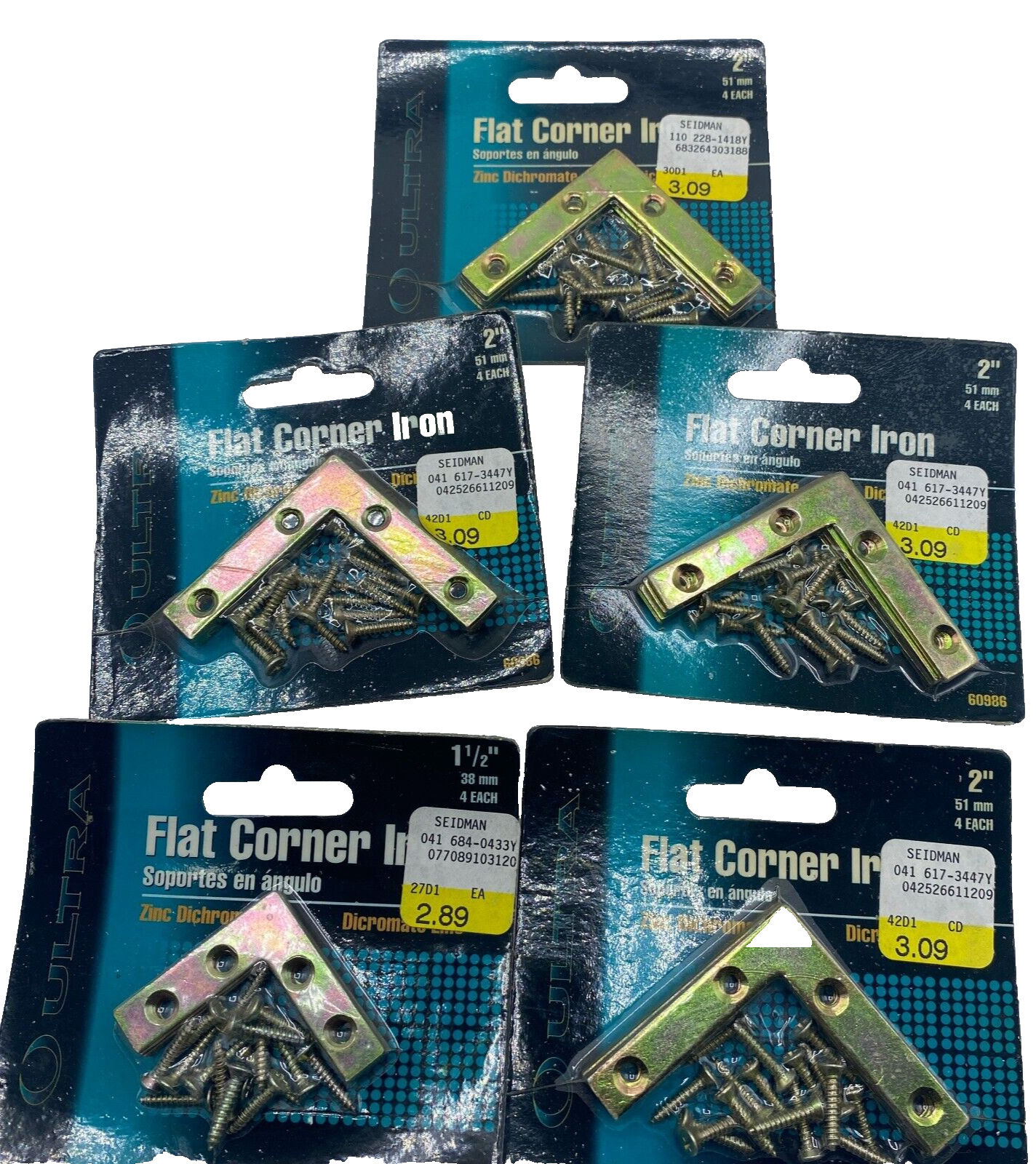 LOT OF 5 ULTRA Flat Corner Iron Zinc Dichromate Fence Gate