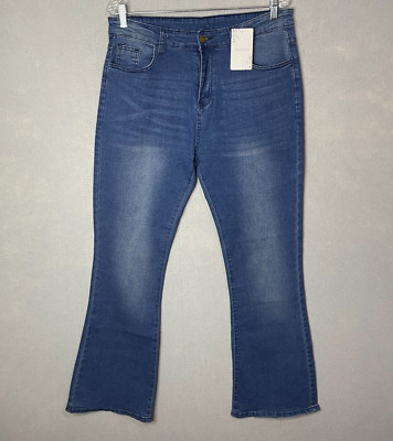 Pantalon Womens High Rise Flared Bootcut Whiskered Stretch Slimming Jeans XL