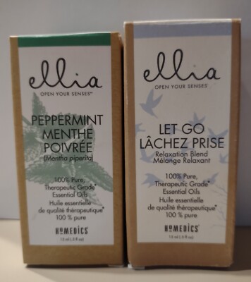 Lot Of 2 Ellia Therapeutic Grade Essential Oil 15ml Let Go & Peppermint 