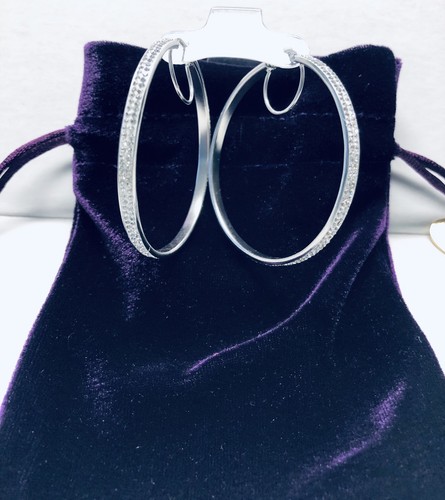 NWT PLAT. OVER STERLING SILVER ROUND CRYSTAL HOOP EARRING AMORE BY SIMONE SMITH