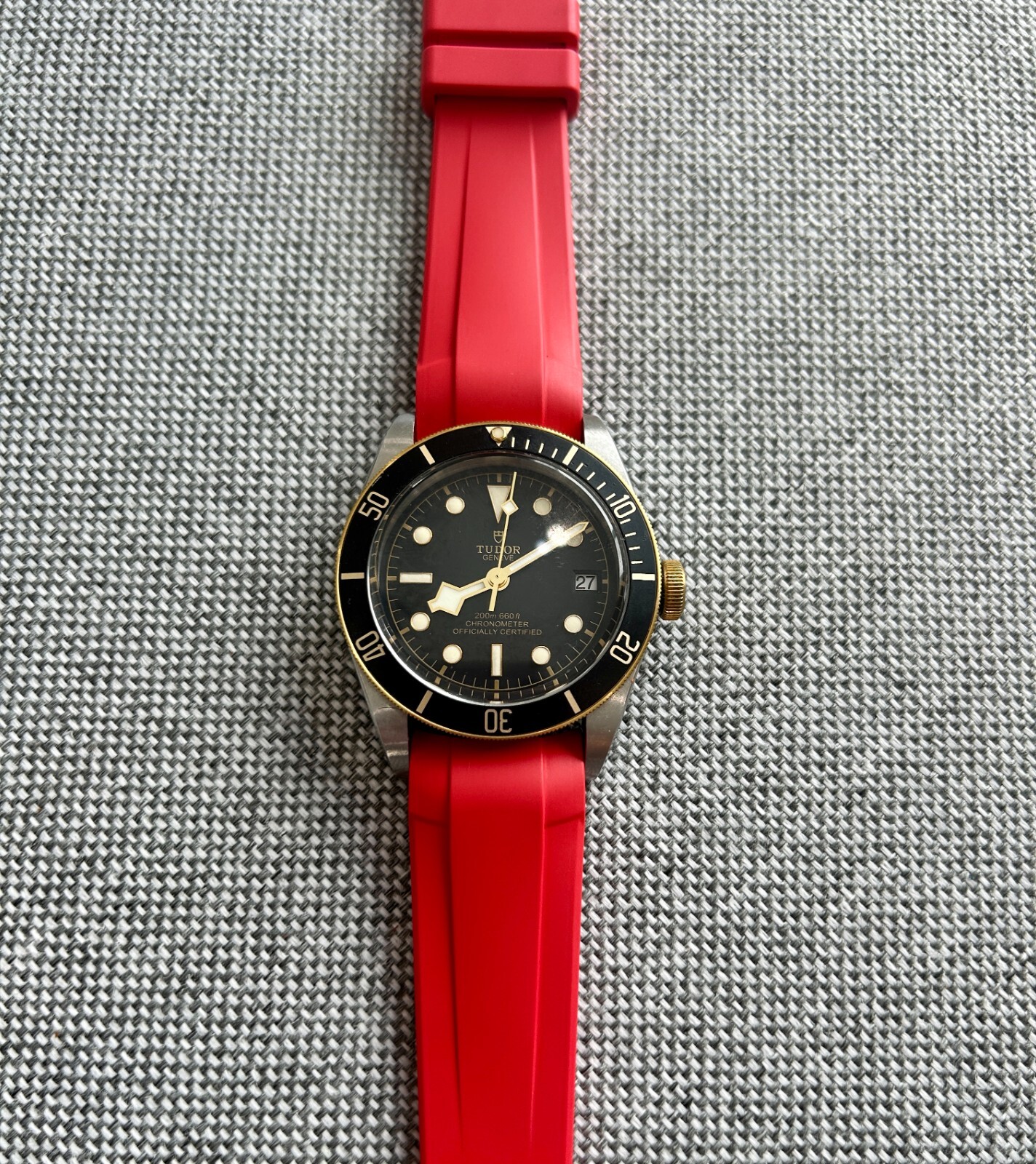 22mm RED Vulcanized Caoutchouc rubber Strap Tudor Black Bay