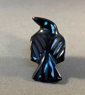 Zuni Left Facing Black Marble Small  Raven Fetish by Calvert Bowannie, NEW