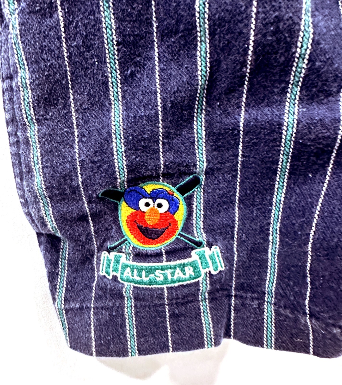 Vintage 90s Y2K Sesame Street Elmo Baseball Striped Denim Overalls 18 Month RARE