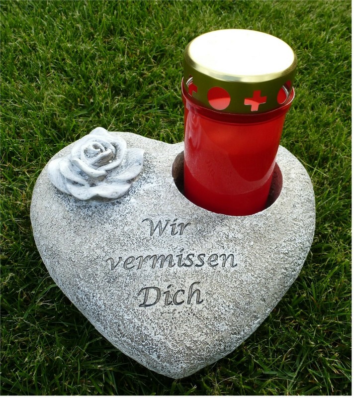 Grabschmuck Deko Herz Mit Rose *Ausschnitt FÃ¼R Grabkerze* Grau Antik 19 X 17 Cm