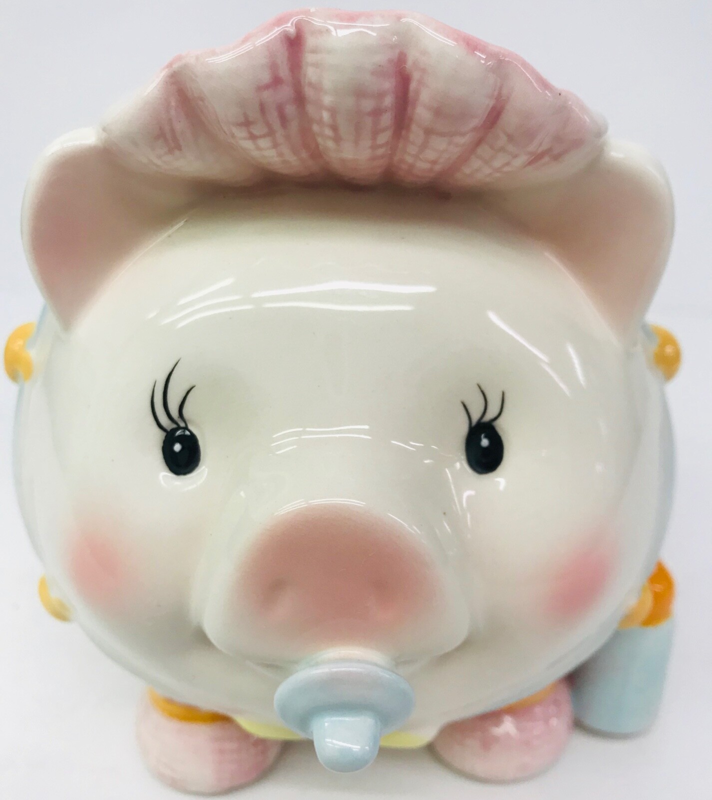 Piggy Bank Ceramic For Girls Pink Diaper And Bonnet Pacifier In Mouth Bottle