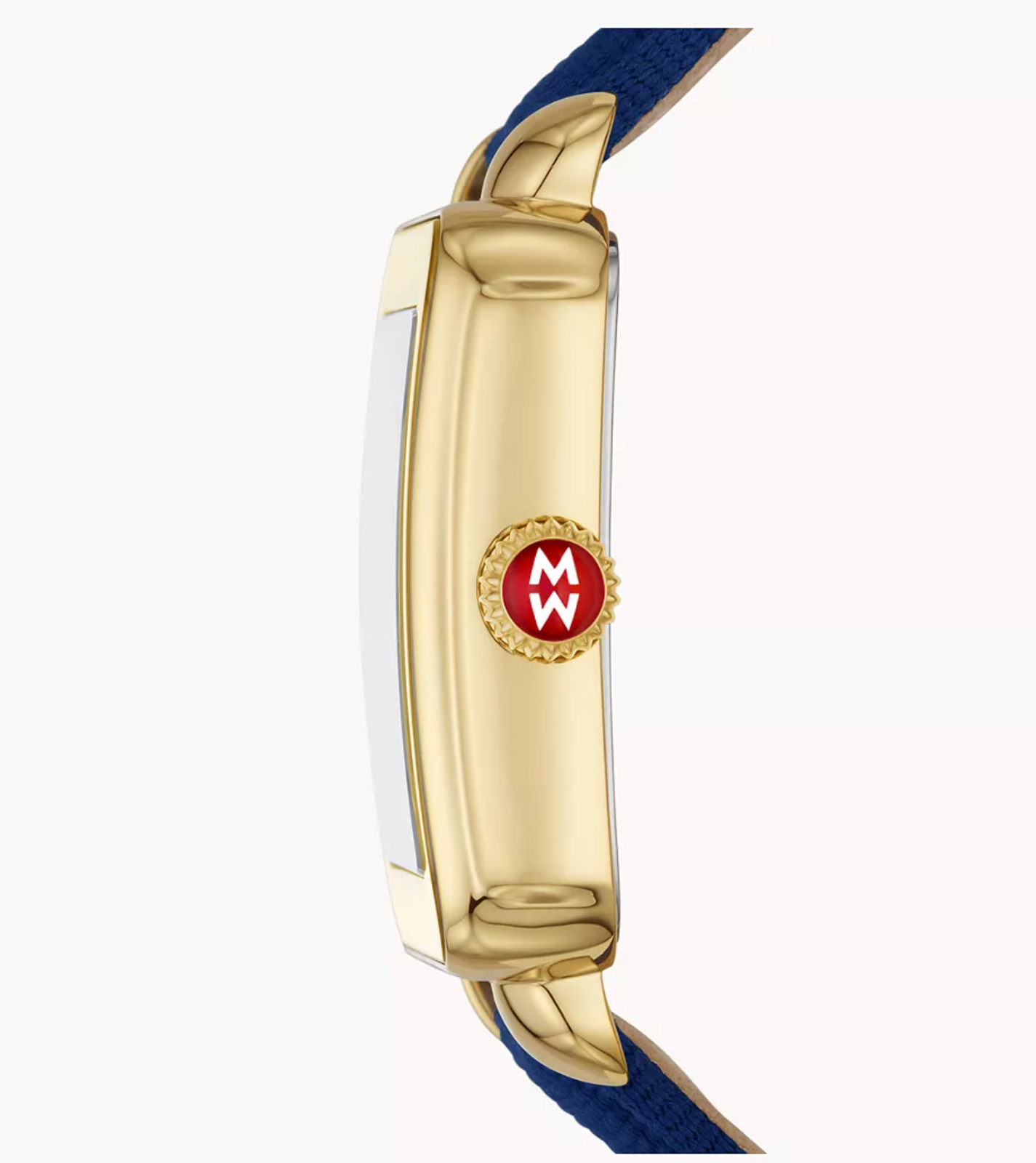 Pre-owned Michele In Box  Deco Sport Gold Mother Of Pearl Dial Blue Strap Watch
