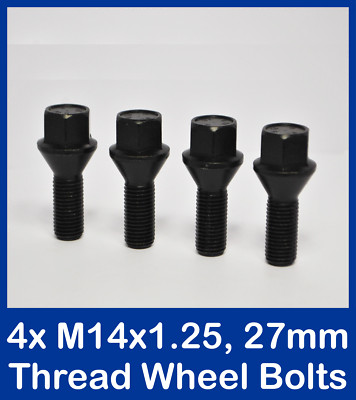 4 x Alloy Wheel Bolts in Black, M14 x 1.25, 27mm Thread