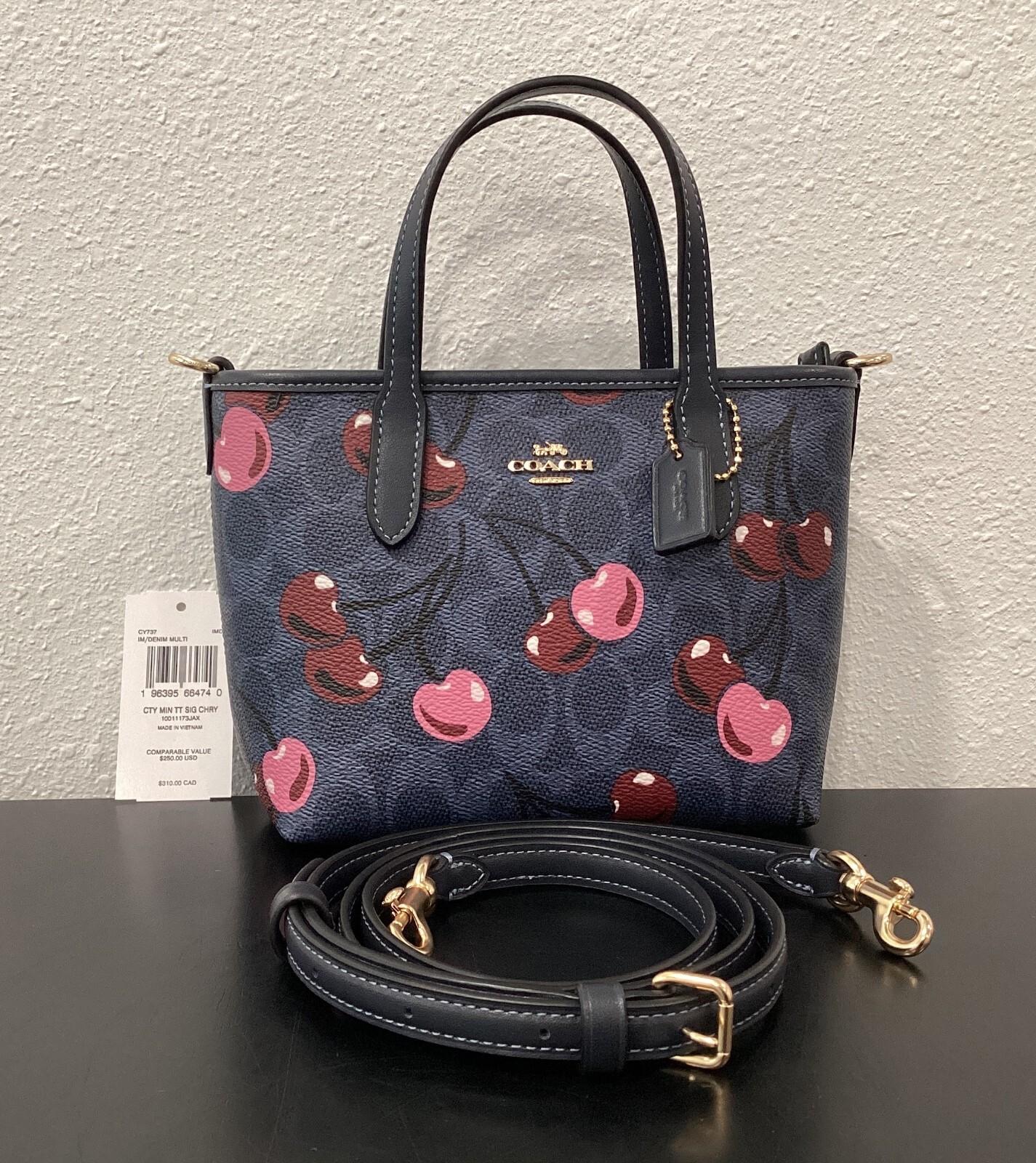 Coach City Mini Tote Signature Coated Canvas Cherry Print Coach City Mini Tote Signature Coated Canvas Cherry Print