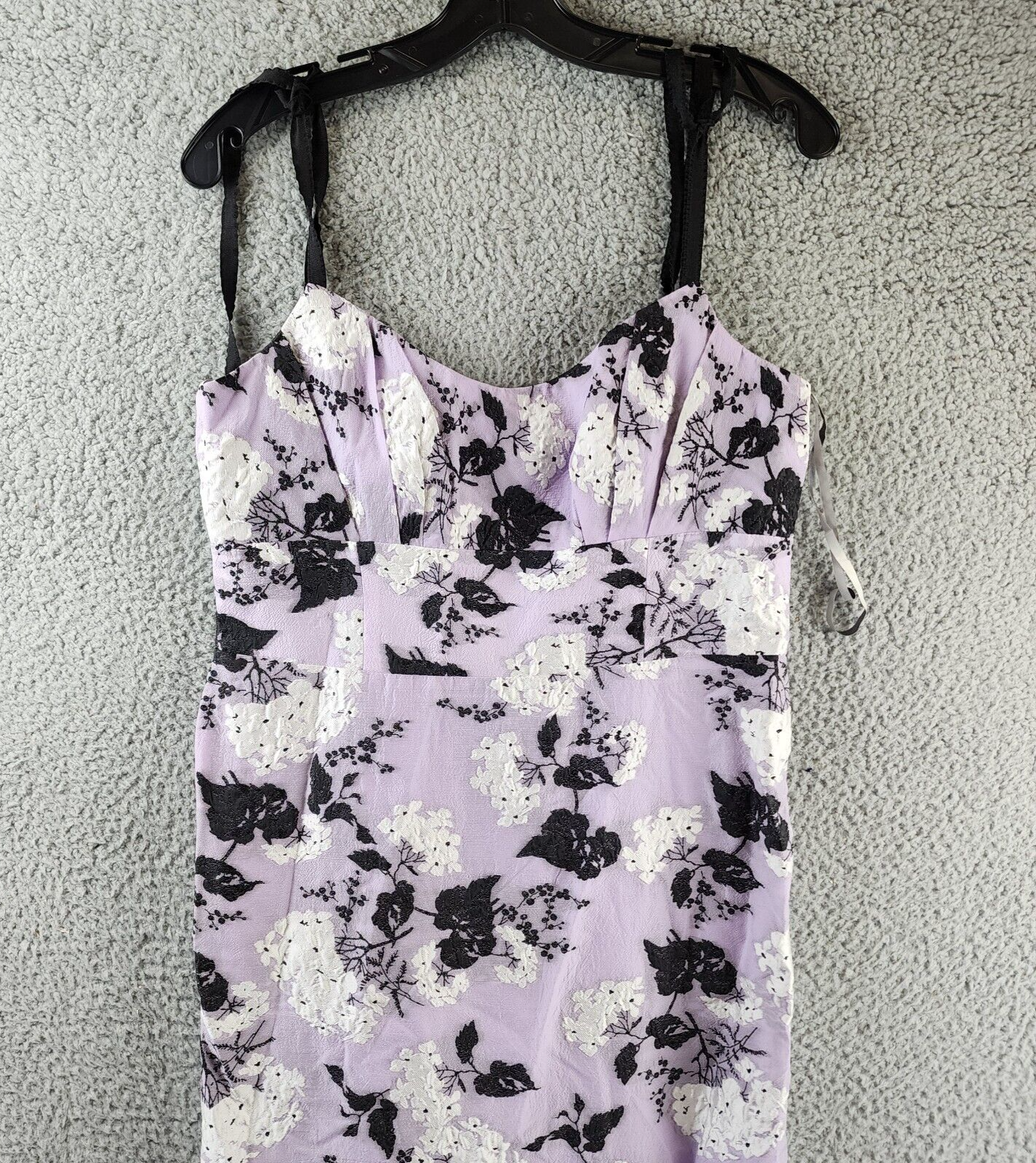 Pre-owned Monique Lhuillier ml  Floral Sleeveless Midi Dress Women's 8 Lavender Square Neck In Purple